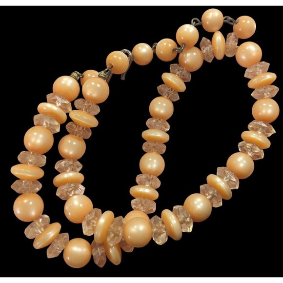 Vintage Orange Moonglow Lucite Beaded Necklace - Picture 3 of 6